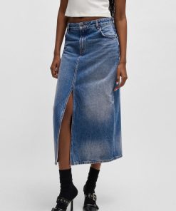 Hugo Boss Skirts-Denim midi skirt with front slit-boss near me