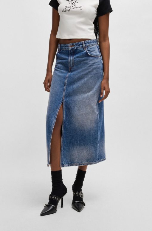 Hugo Boss Skirts-Denim midi skirt with front slit-boss near me