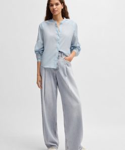 Hugo Boss Pants-Wide-leg jeans in gray denim with front pleats-hugo boss store near me 2