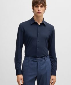 Hugo Boss-Slim-fit shirt in melange performance-stretch jersey-hugoboss