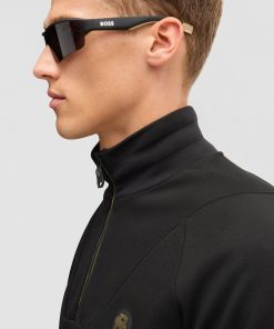 Hugo Boss Tracksuits-Cotton zip-neck sweatshirt with Double B monogram-hugo boss store near me 2