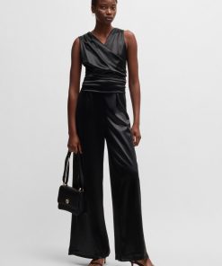 Hugo Boss Dresses-Sleeveless jumpsuit in lustrous jersey with wrap front-boss hugo 2