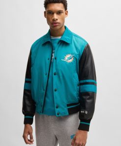 Hugo Boss Jackets and Coats-BOSS x NFL mixed-material jacket with faux-leather sleeves-boss outlet