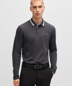 Hugo Boss Polo Shirts-Long-sleeved polo shirt in cotton piqué-hugo boss store near me