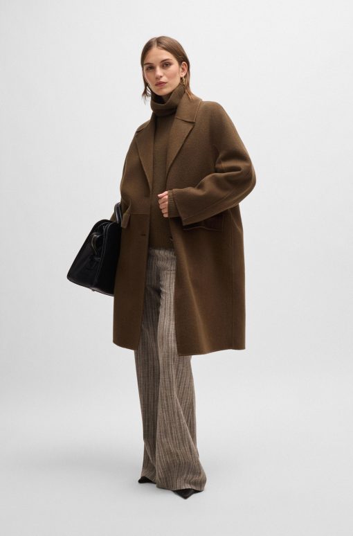 Hugo Boss Jackets and Coats-Wool coat with buttoned cuffs and signature accents-hugoboss - Image 2