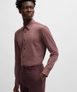 Hugo Boss-Slim-fit shirt in melange performance-stretch twill-boss near me