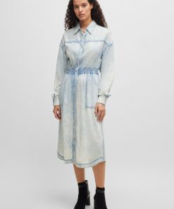 Hugo Boss Dresses-Regular-fit shirt dress in denim-effect fabric-boss store near me 2