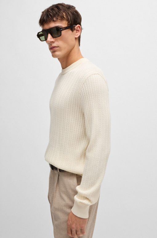 Hugo Boss Sweaters and Cardigans-Wool-blend knitted sweater with herringbone structure-boss near me - Image 2