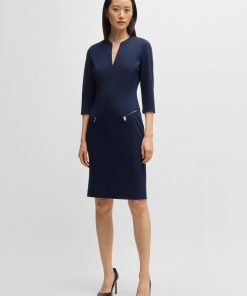 Hugo Boss Dresses-V-neck dress with zipped pockets and cropped sleeves-hugo boss store near me 2