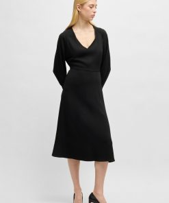 Hugo Boss Dresses-V-neck dress with button cuffs-hugo boss outlet 2