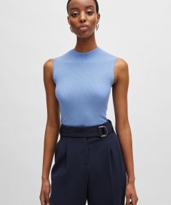 Hugo Boss-Sleeveless mock-neck top in ribbed fabric-boss store near me