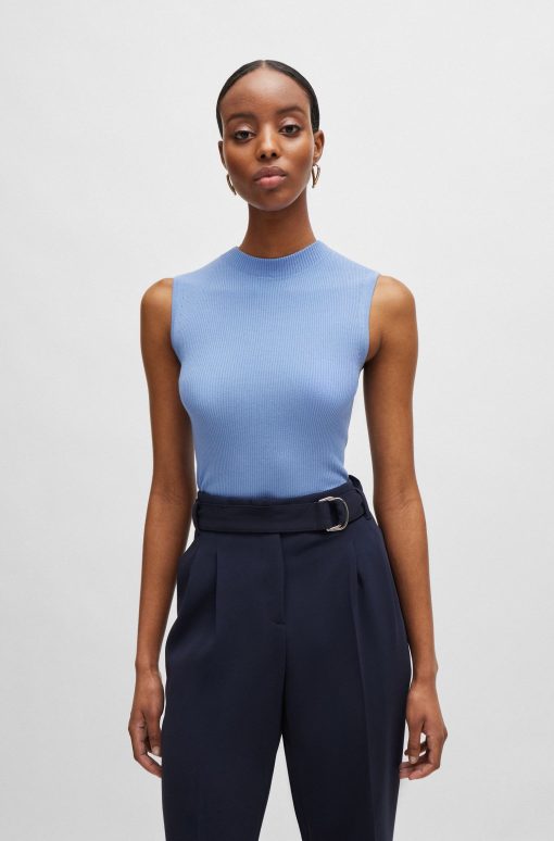 Hugo Boss-Sleeveless mock-neck top in ribbed fabric-boss store near me