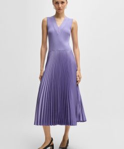 Hugo Boss Dresses-Mixed-material dress with plissé skirt-boss store near me