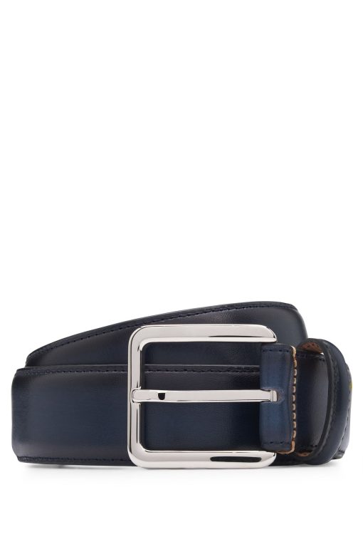 Hugo Boss Belts-Italian-leather belt with contrast stitching-boss near me