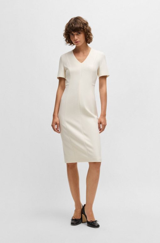 Hugo Boss Dresses-V-neck dress in stretch fabric-hugo boss sale - Image 2