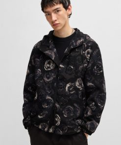 Hugo Boss Jackets and Coats-Hooded jacket with gothic-rose floral jacquard-hugo by hugo boss