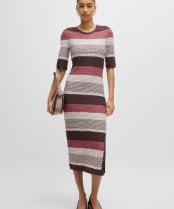 Hugo Boss Dresses-Structured-stripe dress in stretch-cotton jersey-boss hugo 2