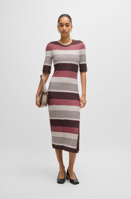 Hugo Boss Dresses-Structured-stripe dress in stretch-cotton jersey-boss hugo - Image 2