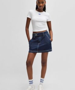 Hugo Boss Skirts-Denim mini skirt with contrast stitching-boss near me 2