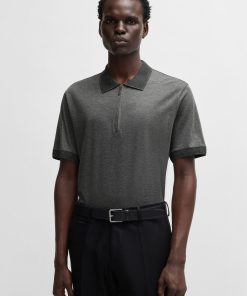 Hugo Boss Polo Shirts-Zip-placket polo shirt in cotton and silk-boss store near me