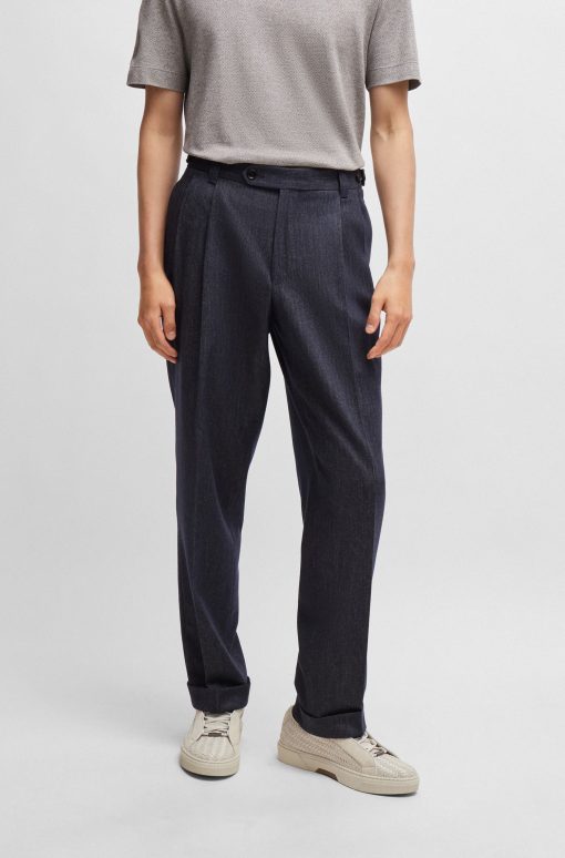 Hugo Boss-Relaxed-fit trousers in denim-effect wool-boss store