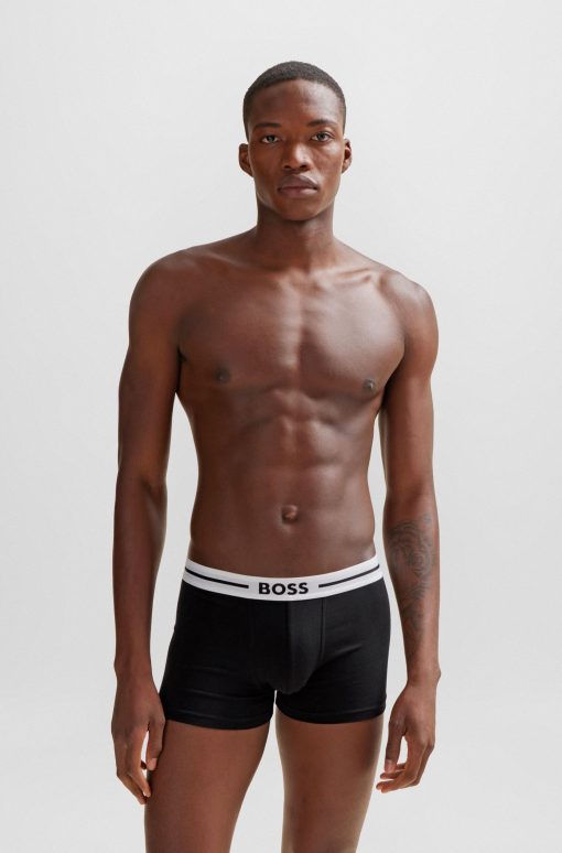 Hugo Boss Underwear-Three-pack of stretch-cotton trunks with logo waistbands-hugo by hugo boss - Image 2