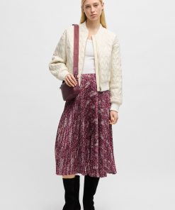 Hugo Boss Skirts-Midi-length skirt in printed plissé satin-hugo boss store near me 2