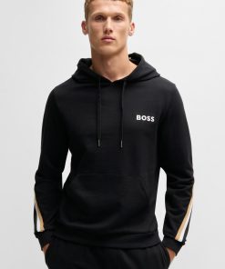 Hugo Boss Sweatshirts and Jogging Pants-Cotton-terry hoodie with signature-stripe tape-boss outlet