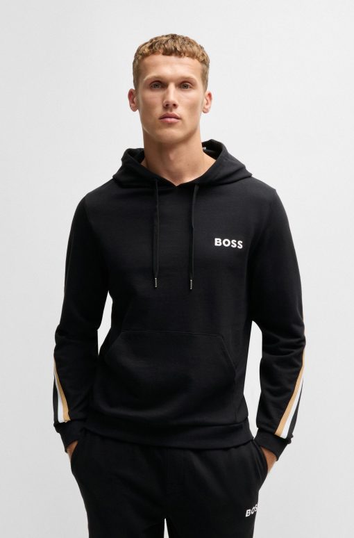 Hugo Boss Sweatshirts and Jogging Pants-Cotton-terry hoodie with signature-stripe tape-boss outlet