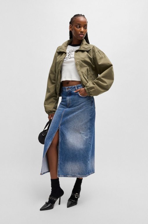 Hugo Boss Skirts-Denim midi skirt with front slit-boss near me - Image 2