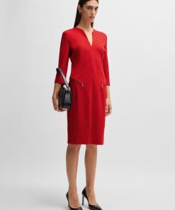 Hugo Boss Dresses-V-neck dress with zipped pockets and cropped sleeves-hugo boss sale