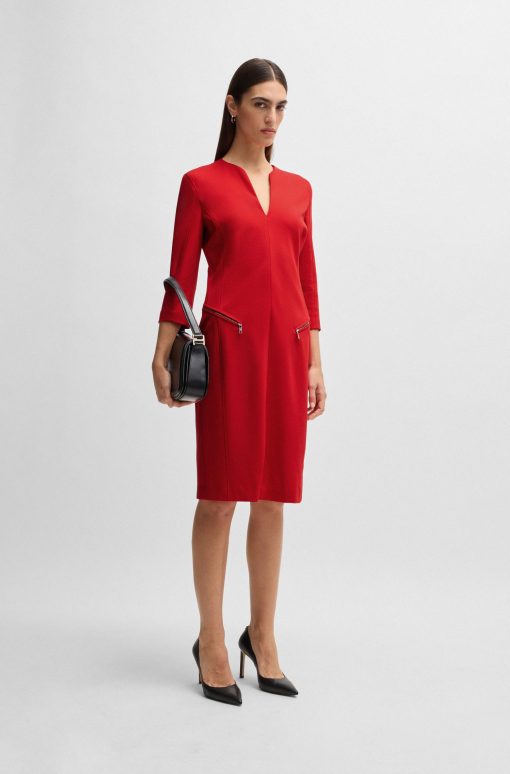 Hugo Boss Dresses-V-neck dress with zipped pockets and cropped sleeves-hugo boss sale