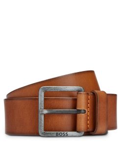 Hugo Boss Belts-Leather belt with logo and dark ruthenium hardware-boss outlet