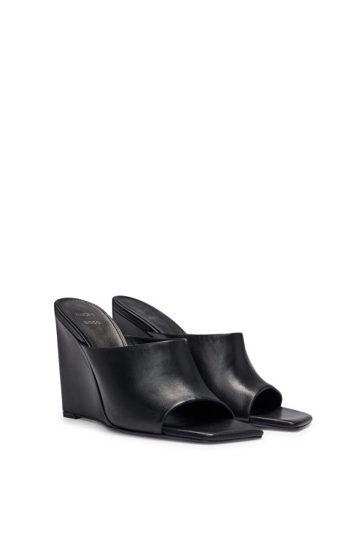 Hugo Boss Sandals-NAOMI x BOSS wedge-heel mules in leather-hugo boss outlet