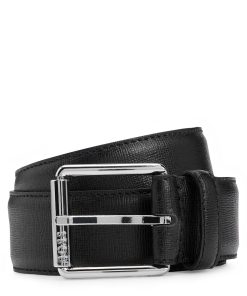 Hugo Boss Belts-Italian-leather belt with branded roller and silver hardware-hugo boss outlet