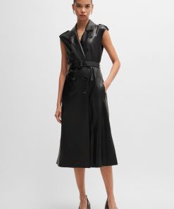 Hugo Boss Dresses-Faux-leather dress with double-breasted front-boss store near me 2