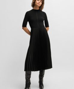 Hugo Boss Dresses-Cropped-sleeve dress with plissé skirt-boss store