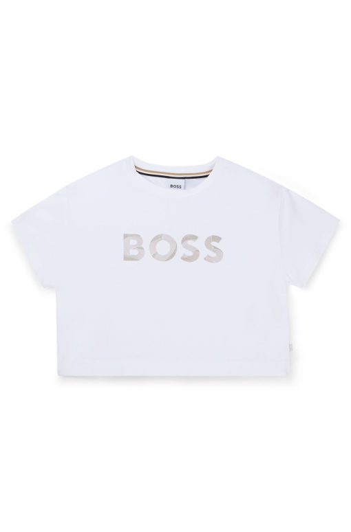 Hugo Boss-Kids' T-shirt in stretch cotton with metallic logo print-boss store