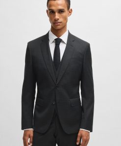 Hugo Boss Suits-Three-piece Slim-fit suit in patterned stretch wool-boss outlet 2