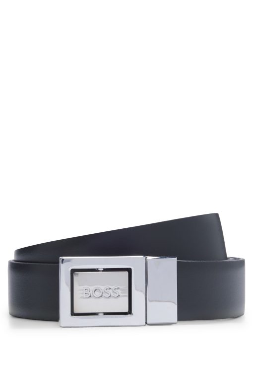 Hugo Boss Belts-Reversible belt in plain and structured leather-hugo boss outlet