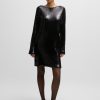 Hugo Boss Dresses-Belted shirt dress in crepe Georgette with stand collar-boss near me 4