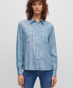 Hugo Boss Blouses-Regular-fit blouse with denim-effect print-boss store near me