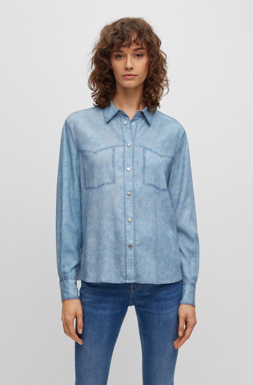 Hugo Boss Blouses-Regular-fit blouse with denim-effect print-boss store near me