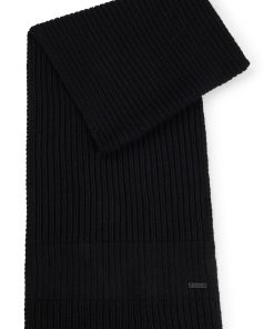 Hugo Boss Scarves-Knitted scarf with faux-leather logo plaque-hugo