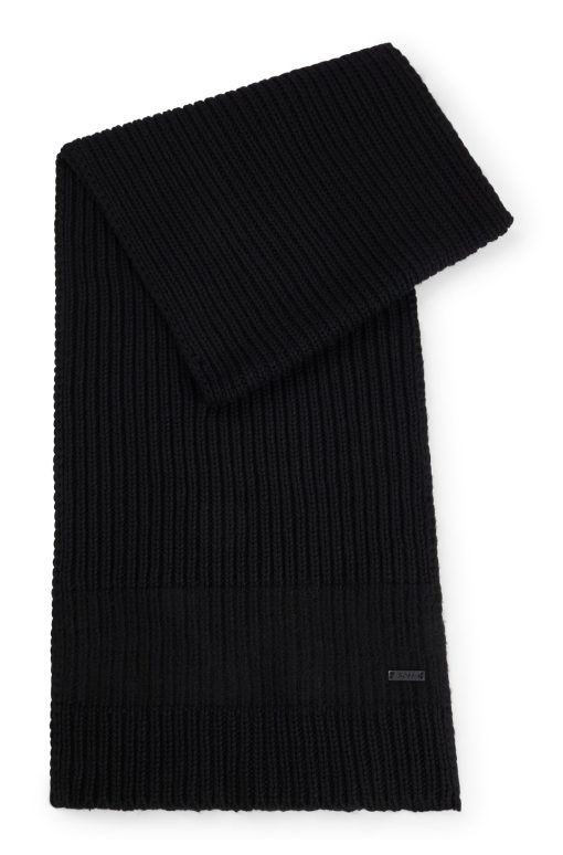 Hugo Boss Scarves-Knitted scarf with faux-leather logo plaque-hugo