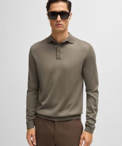 Hugo Boss Sweaters and Cardigans-Slim-fit sweater in merino wool with polo collar-hugo boss near me