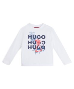 Hugo Boss-Kids’ long-sleeved cotton T-shirt with logo artwork-hugo by hugo boss