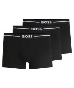 Hugo Boss Underwear-Three-pack of stretch-cotton trunks with logo waistbands-boss store