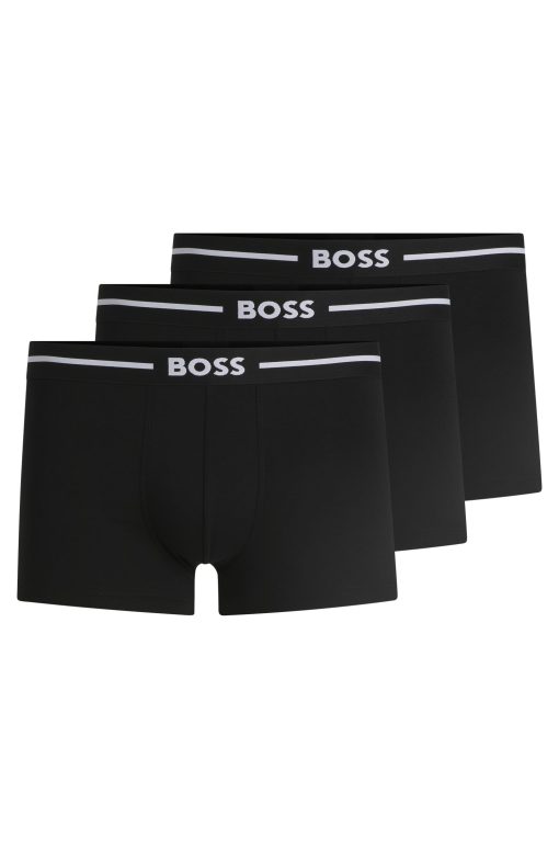 Hugo Boss Underwear-Three-pack of stretch-cotton trunks with logo waistbands-boss store