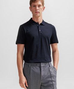 Hugo Boss Polo Shirts-Geometric-pattern polo shirt in cotton and silk-hugoboss